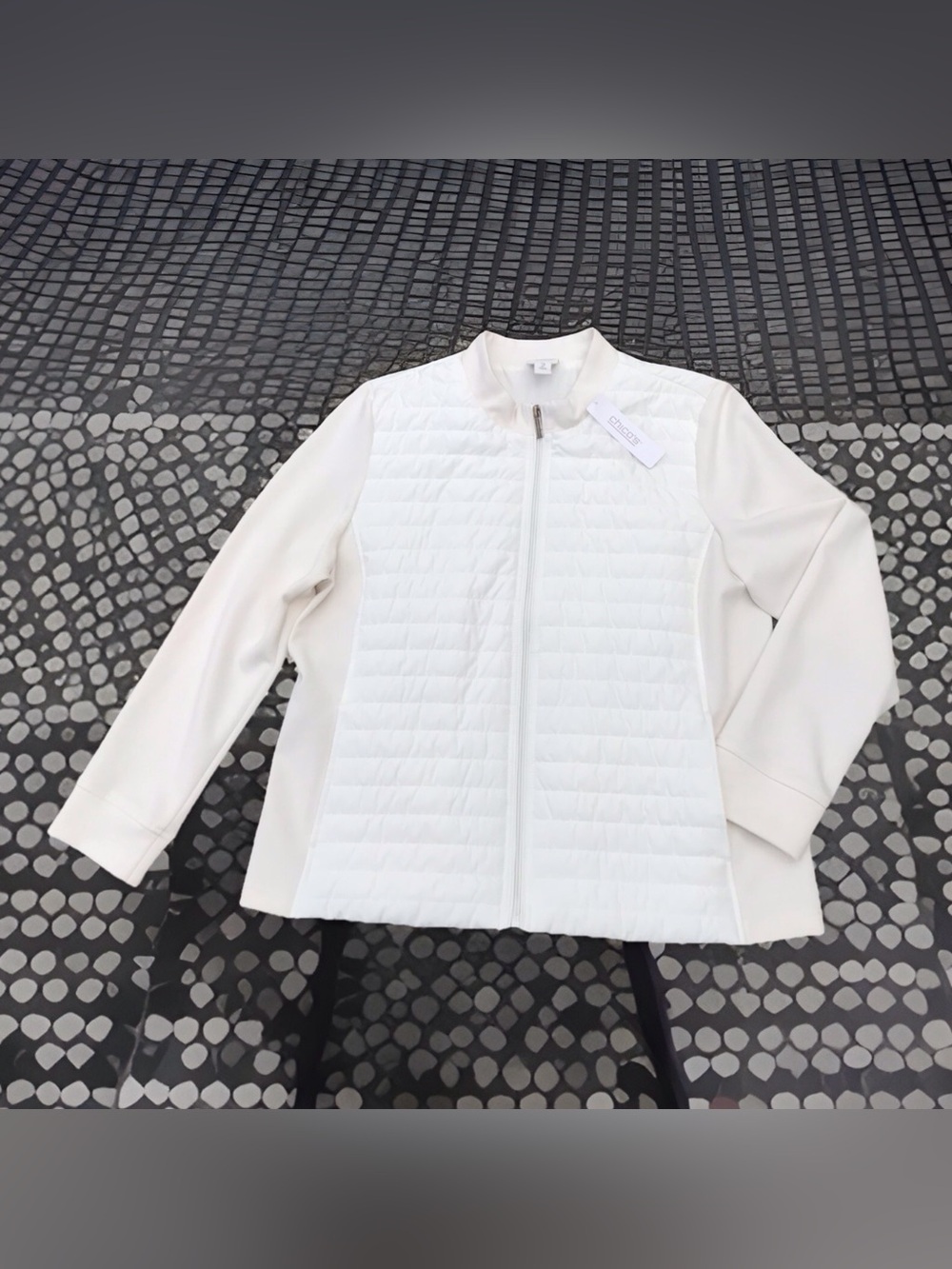 Chico’s Weekends Quilted Stretch Zip Cream Jacket Women Sz2 Ivory NWT US 12